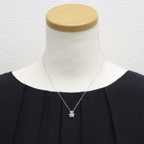 K18WG BLACK/COLORLESS DIAMOND PENDANT NECKLACE 0.21CT TEDDY BEAR - Auth free sh - Picture 3 of 3