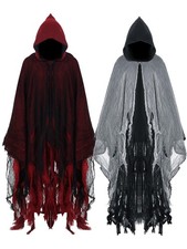 2 Pcs Halloween Grim Reaper Costume Cloak, Scary Medieval Gothic Hooded Cape