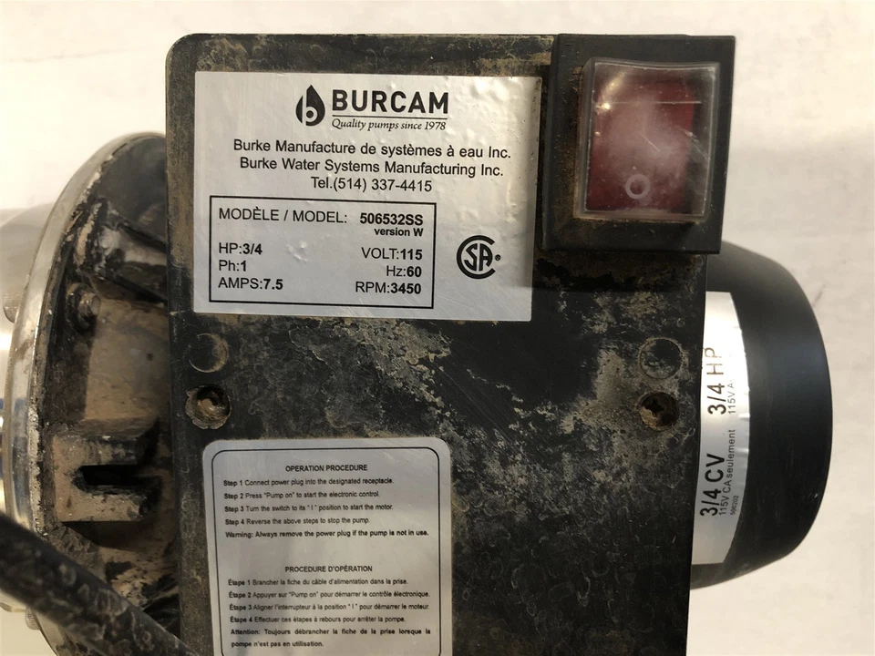 Bombas Bur-Cam 5312467 506532SS 0,75 HP bomba de pozo poco profundo Foto 3 de 3