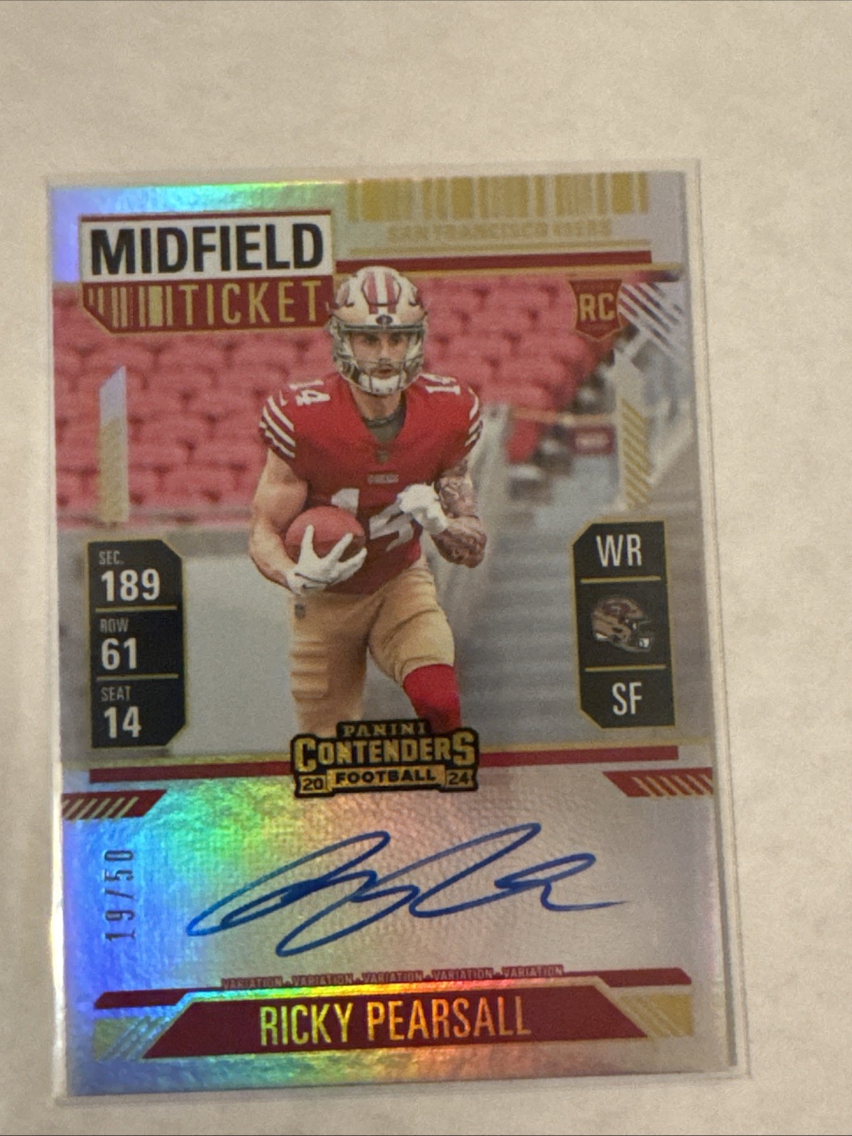 2024 PANINI CONTENDERS RICKY PEARSALL ROOKIE MIDFIELD TICKET AUTO SIGNATURE /50