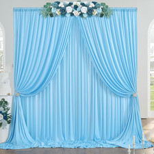 10Ft X 10Ft Wrinkle Free Baby Blue Backdrop Curtain for Parties, Polyester Blue