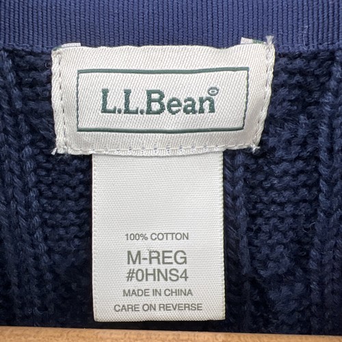 LL Bean Sweater Womens Large Cable Knit Cardigan Cotton Navy Blue Short Sleeve - Picture 3 of 10
