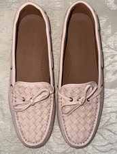 New Bottega Veneta Intrecciato Pink Pebbled Woven Leather Boat Driving Loafer 41