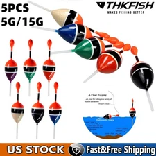 5PCS Balsa Wood Slide Fishing Floats Kit with Bobbers Stops Slip Bobber for Fish