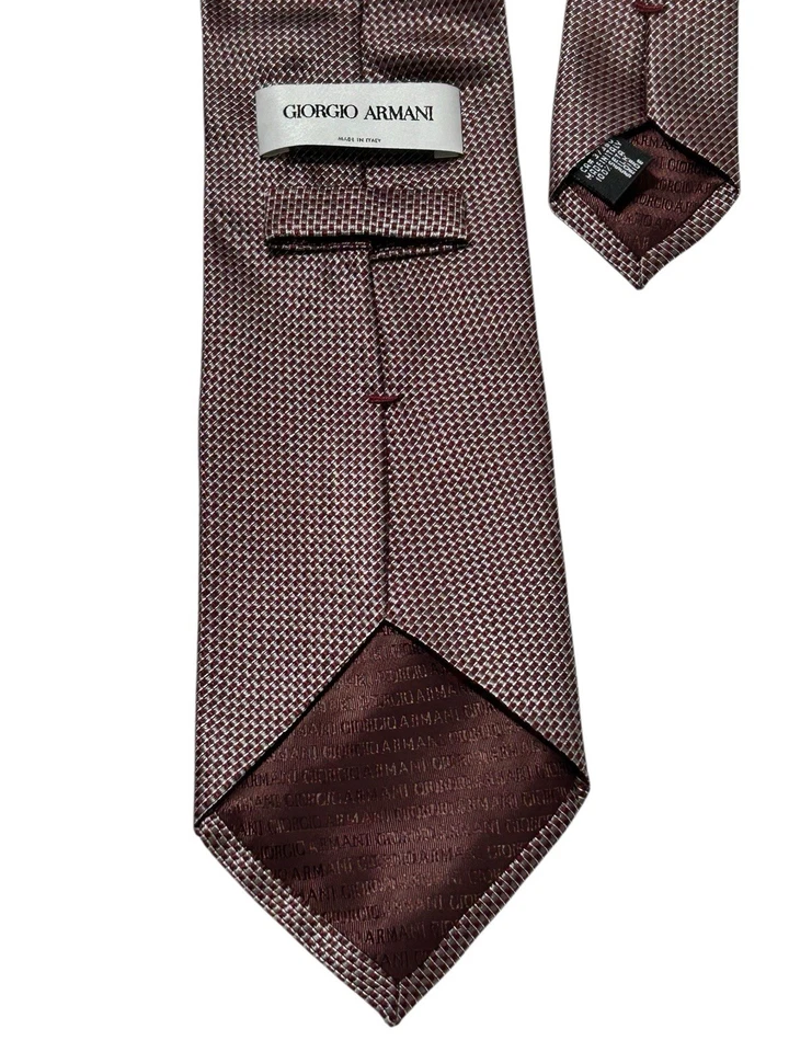 Corbata de seda para hombre GIORGIO ARMANI diseñador ITALIA geométrico rosa rojo gris cuadros Foto 4 de 4