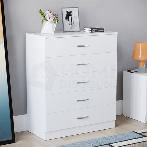 Riano Chest Of Drawers White 5 Drawer Metal Handles Runners Bedroom Furniture - Picture 1 of 8