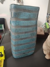 Hand Made Romanian Glass 30cm Tall Vase £750rrp Turquoise & Grey