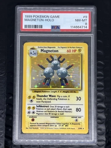 1999 POKEMON GAME BASE SET UNLIMITED #9 MAGNETON HOLO PSA 8 NM