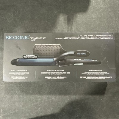 BIO IONIC GRAPHENE MX 1.25'' Long Barrel Curling Iron + Detangling Paddle Brush