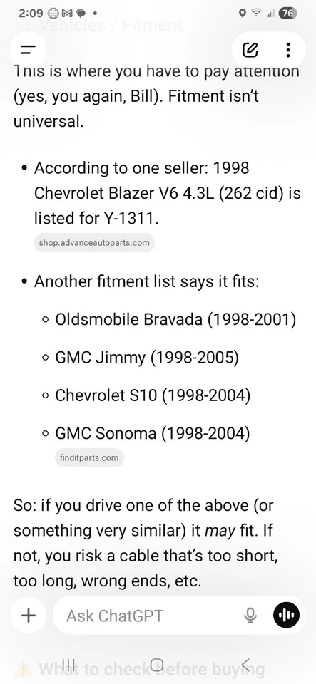 S10-blazer Chevrolet Auto Matic Floor Shift Cable (New) - Image 3 of 3