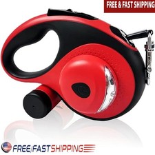 4-in-1 Retractable Dog Leash W/ Flashlight Poop Bag Dispenser Ergonomic Handle
