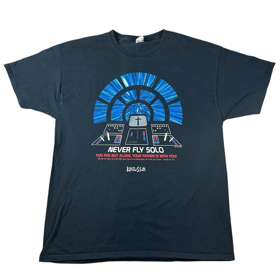 Vintage Kerusso Bible Graphic Shirt Men’s XL Jesus ‘Never Fly Solo’ Isaiah 41:10 - Image 2 of 4