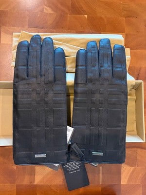NWT Embossed Check Leather Luca Burberry Gloves, Men's, Size 9