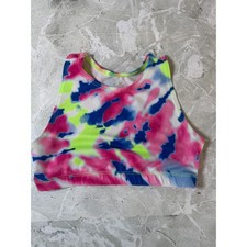 Justice Girls Tie Dye Sports Bra Neon Pink Blue Yellow Racerback XS 5/6