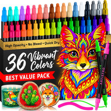 36 Precision Dual-Tip Acrylic Paint Markers Paint Pens Set with Dot & Fine Tips