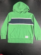 Gap Kids Hoodie Youth Medium Green Navy Stripe Fleece Kangaroo Pocket Pullover