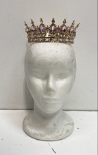Gold Tone Pink Rhinestone Tiara Crown Ornate Regal Costume Jewelry