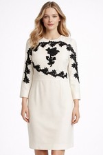 VALENTINO Ivory White Black Rose Floral Beaded Appliqué Cocktail Dress 2 US = XS