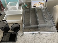 Lot Of 13 Various Size Black, White And Silver Mesh Desk Organizers