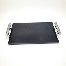 Black Granite Stone Tray Charcuterie Cheese Cutting Board Serving Handles 14x8.5