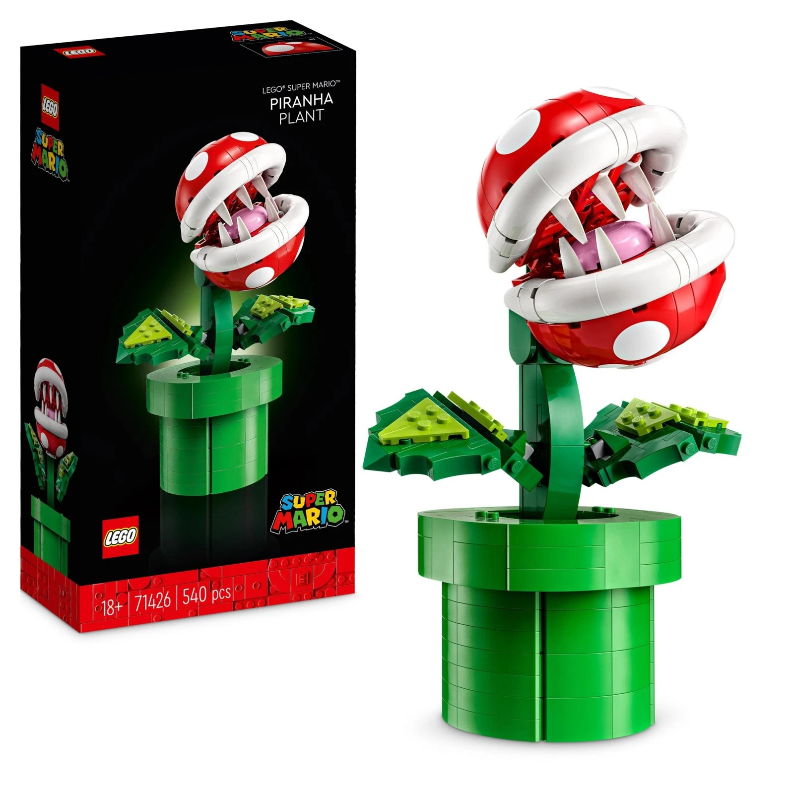 LEGO Super Mario Piranha Plant Set, Posable Character Figure With Pipe & 2 Coin
