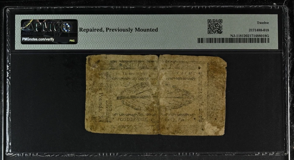 May 1, 1758 New Jersey Colonial Note 6 Pounds FR#NJ-118 PMG F 12 - Image 2 of 2