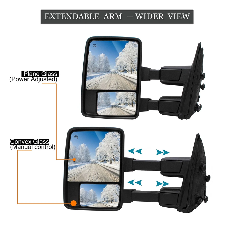 Зеркала буксировки LH RH для 08–16 Ford F250-550 Super Duty с электроприводом подогревом дымчатый сигнал - Изображение 3 из 4