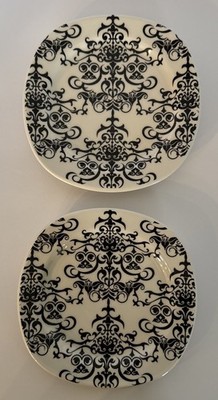 Pottery Barn Versailles Black White Chandelier Lace Salad Plates 7.25  Set of 2
