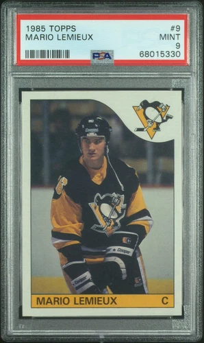 1985 Topps #9 Mario Lemieux RC Rookie PSA 9 MINT Well Centered + New Label