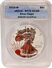 2013 W REVERSE PROOF AMERICAN SILVER EAGLE ANACS RP70 DCAM