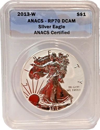 2013 W REVERSE PROOF AMERICAN SILVER EAGLE ANACS RP70 DCAM