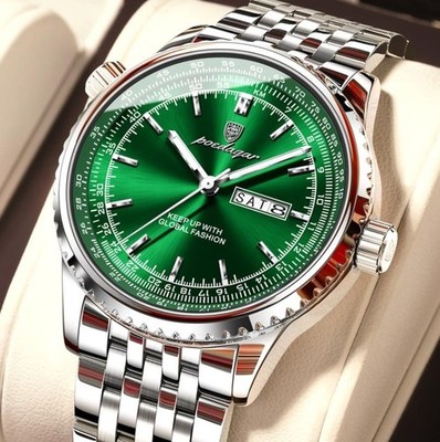 40MM POEDAGAR Luxury Quartz Day-Date Watch Men Stainless Waterproof Luminous NEW