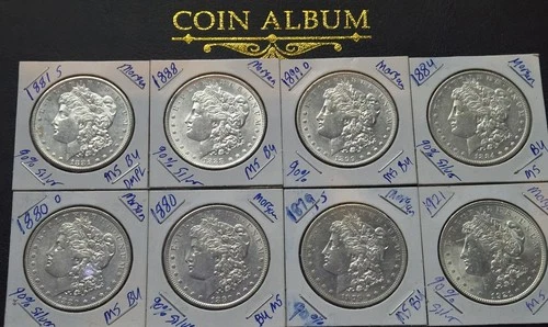 Lot of 8 Morgan Silver Dollars -  MS/BU - 1881-S, 1899-O, 1879-S - High Luster