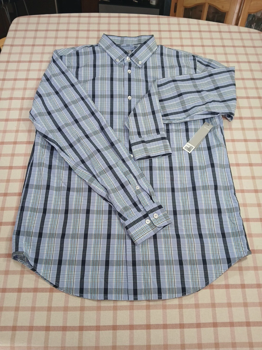 JCP 80's 2-Ply Shirt Men's Cotton Long Sleeve Sz Large Corp Blue Plaid