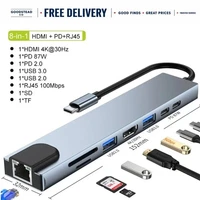 USB C Hub 8-in-1 Type-C to 4K HDMI Adapter with RJ45 SD/TF Card Reader PD Fast