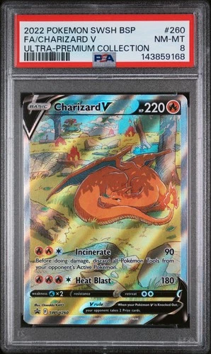 2022 POKEMON SWSH ULTRA-PREMIUM COLLECTION #260 FULL ART/CHARIZARD V PSA 8