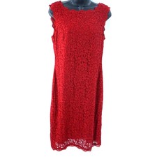 Adrianna Papell Women Sheath Dress 10 Red Lace Neckline Lined Zipper Closure