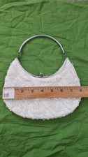 Vintage 1950s white lacey handbag, Beaded purse w/metal top handle kiss lock