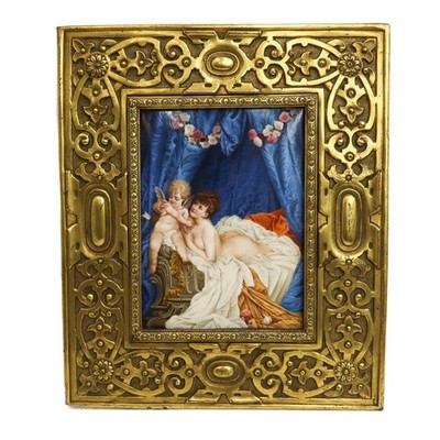 KPM Berlin Hand Painted Porcelain Plaque Venus and Cupid Late 19th Century