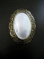 Vintage Signed West Germany 1950's Mother of Pearl Gold Tone Scarf Clip