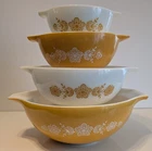 PYREX - 4 pc. Gold & White BUTTERFLY GOLD Cinderella Mixing, Nesting Bowl Set