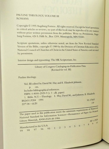 PAULINE THEOLOGY, VOLUME III: ROMANS Hay & Johnson 1995 1stED/1stPrt HC DJ LN - Picture 6 of 6