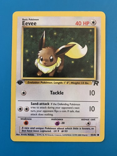 1st Edition Eevee 55/82 Team Rocket Set Rare Vintage Pokemon Card - NM