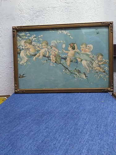 Rare Antique 1910 Litho Print Joy Buds Babies Charles Twelvetrees Original Frame - Picture 8 of 17