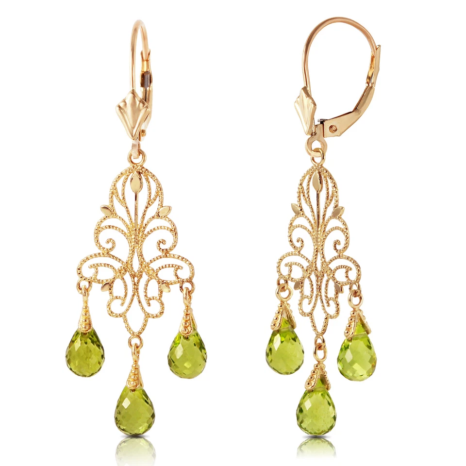Pendientes de peridoto intrincado de oro macizo de 14K de 3,75 quilates Foto 2 de 4