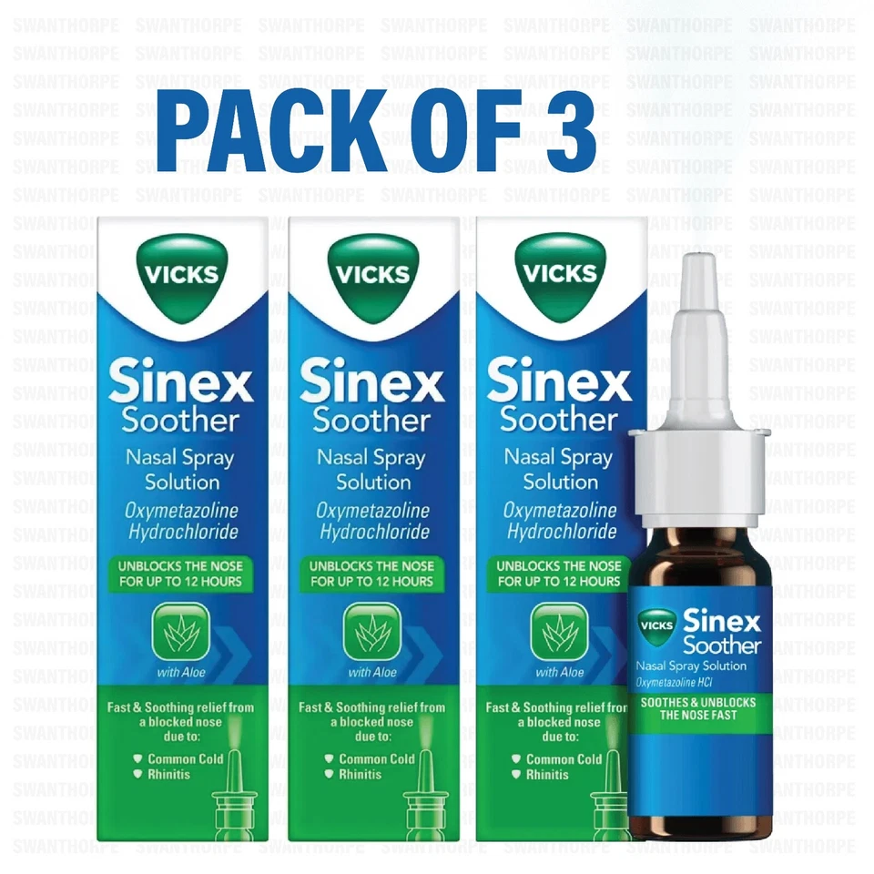 Vicks Sinex Soother | Unblock Blocked Nose | Nasal Spray 15ml - Pack of 3