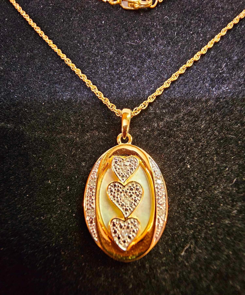 Danbury Mint I Love You Engraved Back Diamond Accent Goldpated Necklace  Chain 17