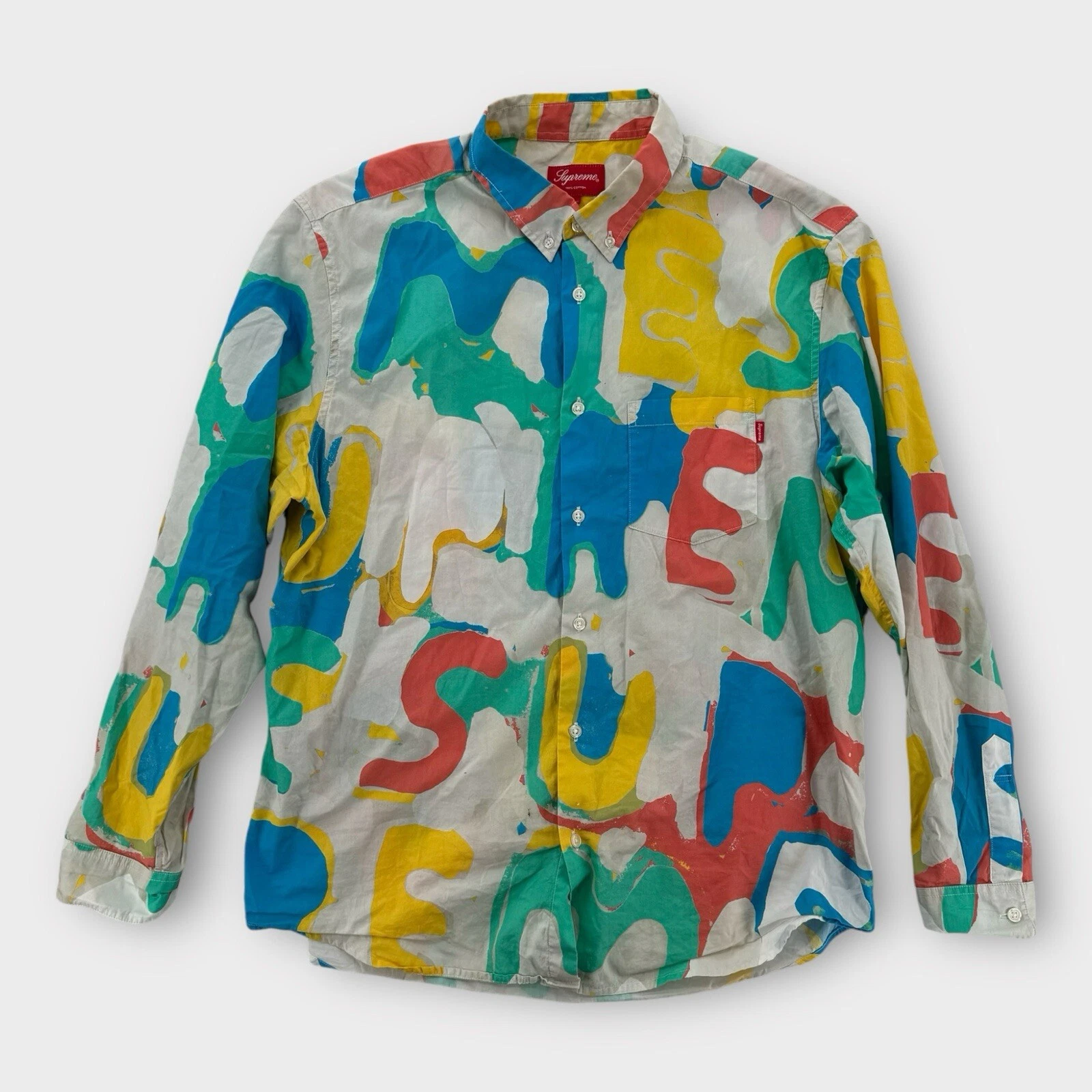 Chemise Supreme Homme Grand Logo Peint Coloré Épelé Imprimé All Over 2020 LS