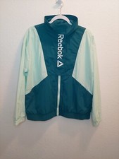 Women's Reebok Track Jacket Relaxed Fit Size Small Teal Green FullZip w/ Pockets