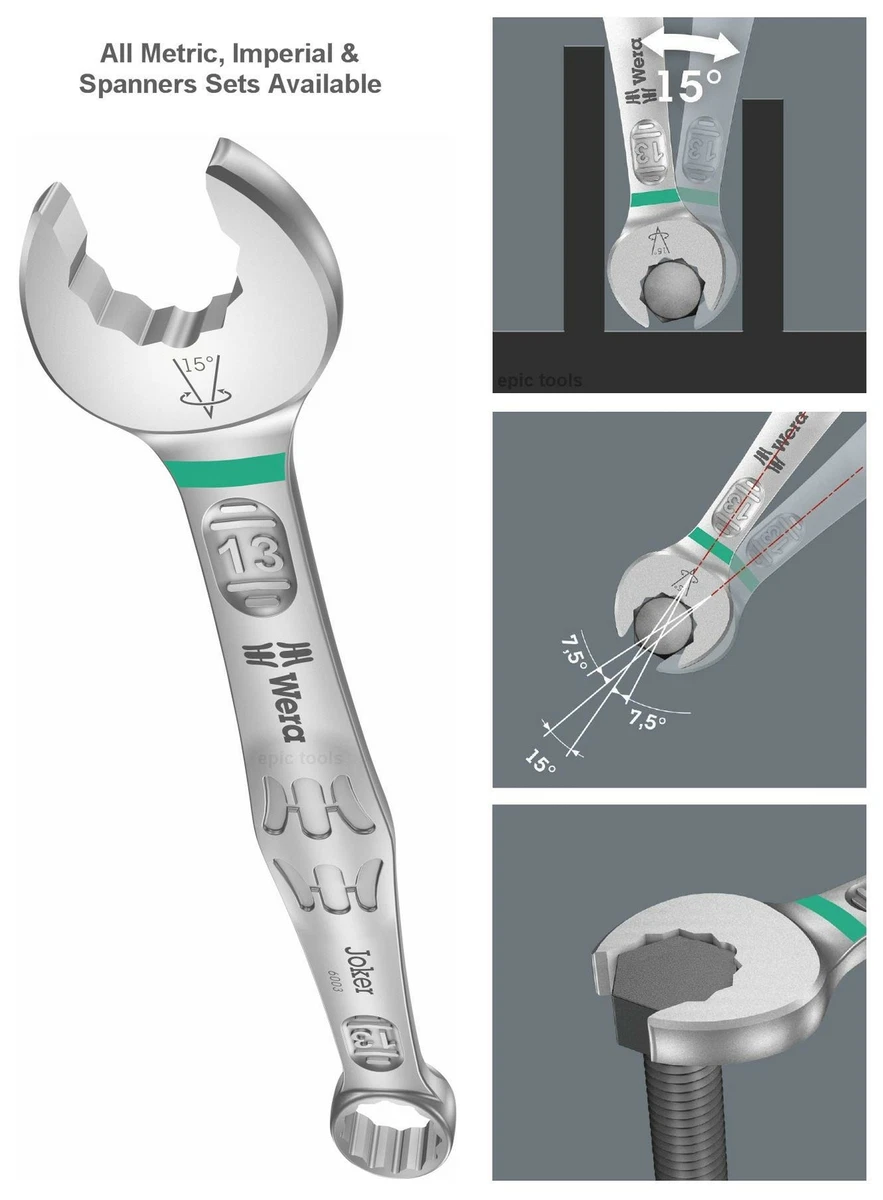 WERA 6003 Joker Metric Or Imperial Combination Open End Ring Spanners All Sizes